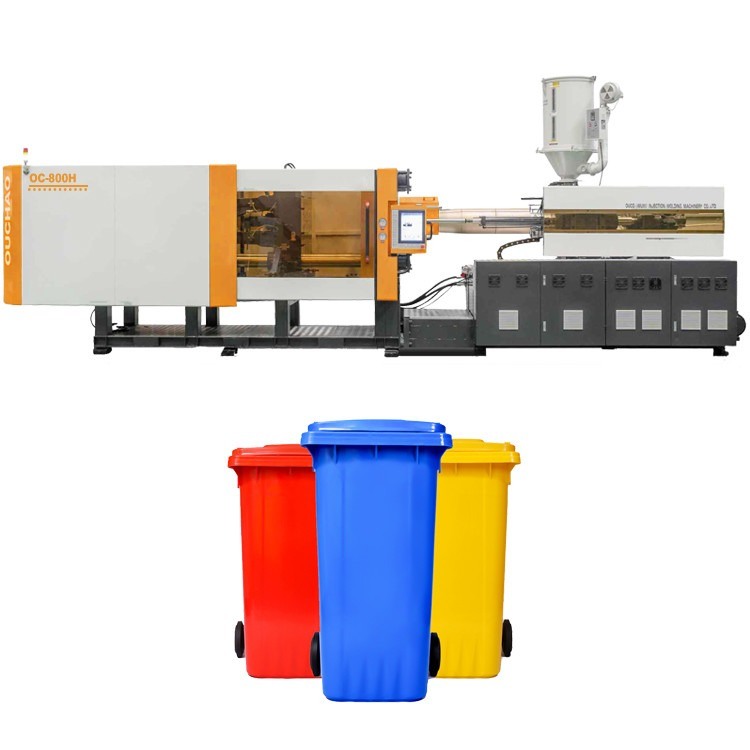 CE Certification 800T Orange Plastic Injection Molding Machine Making Garbage Bin